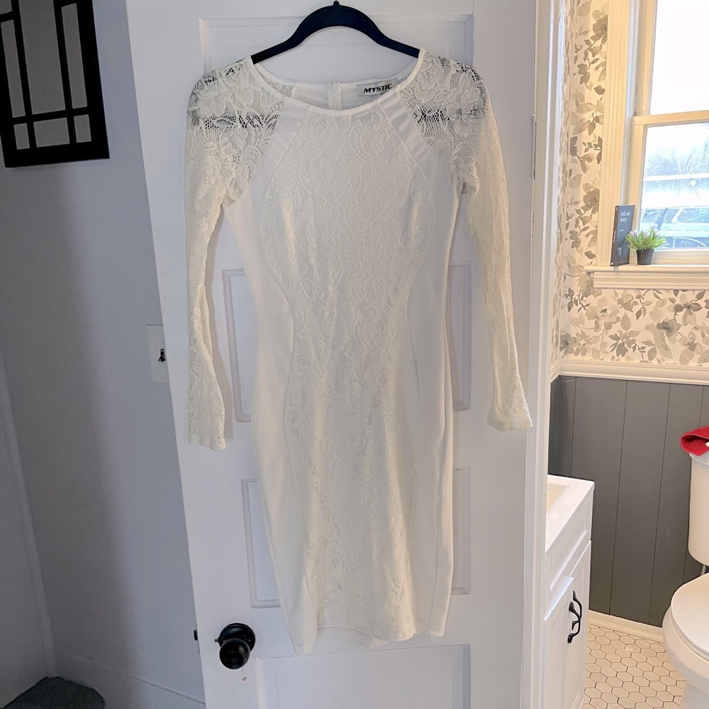 White Mystic lace midi knee length dress